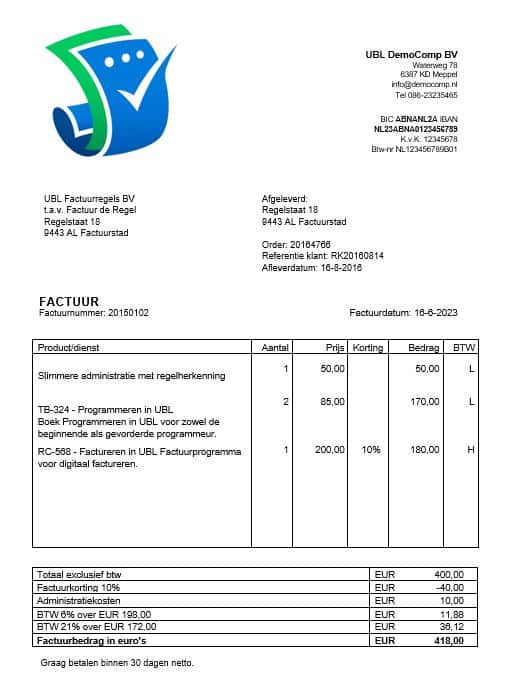 Elektronisch factureer voorbeeld